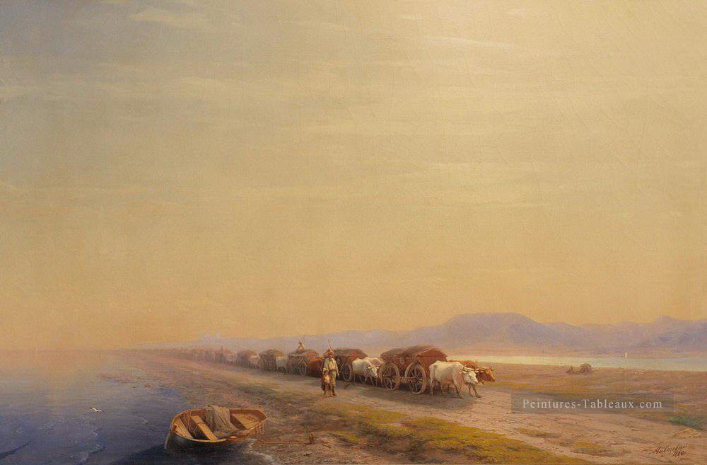 train de bœufs sur le rivage de la mer 1860 Romantique Ivan Aivazovsky russe Peintures à l'huile